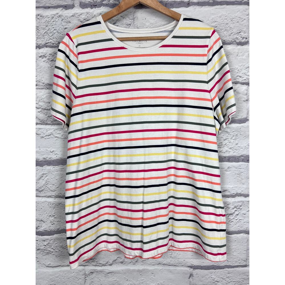 Talbots‎ Womens 2X Preppy Classic Nautical Colorful Rainbow Striped T-Shirt Top - Picture 3 of 10